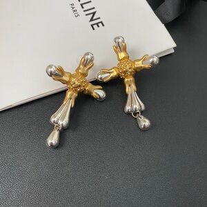 Gold and Silver Cross Earrings
